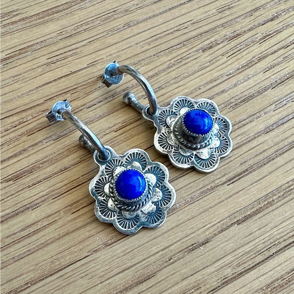 Leo Feeney Sterling Silver Floral Drop Earrings with Lapis Stone
